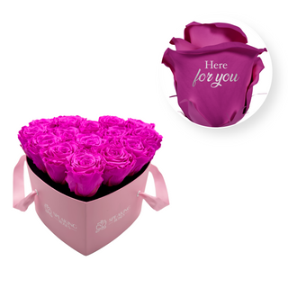 Here for you - Heart Paper Box (15 Preserved Rose Heads) Speaking Roses