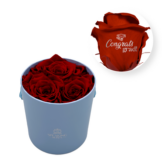 Congrats, Grad! - Round Paper Box (3 Preserved Rose Heads) Speaking Roses