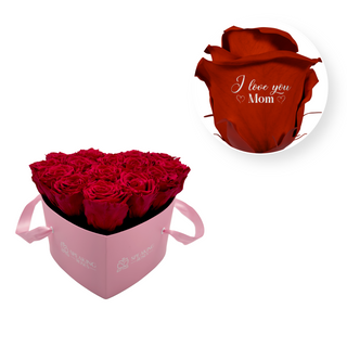 I Love You Mom - Heart Paper Box (15 Preserved Rose Heads) Speaking Roses