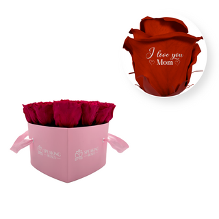 I Love You Mom - Heart Paper Box (15 Preserved Rose Heads) Speaking Roses