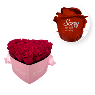 Sorry, I'm Still Learning - Heart Paper Box (20 Preserved Rose Heads) Speaking Roses