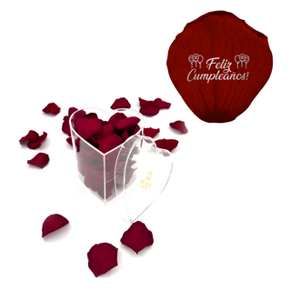 Feliz Cumpleaños! - Heart Acrylic Box  (100 Preserved Petals)