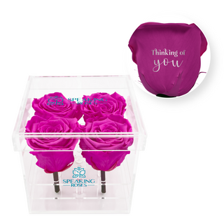 Thinking of You - Acrylic Square (4 Preserved Stems) Speaking Roses
