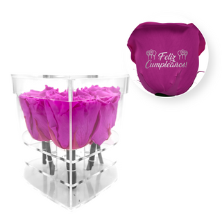 Feliz cumpleaños! - Heart Acrylic Box  (6 Preserved Stems)