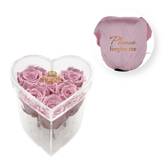 Please forgive me - Heart Acrylic Box  (6 Preserved Stems)