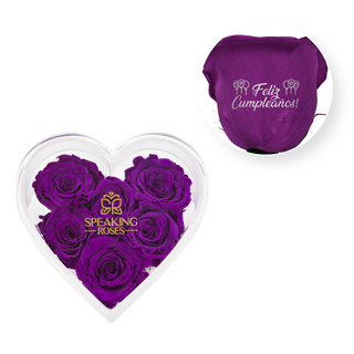 Feliz cumpleaños! - Heart Acrylic Box  (6 Preserved Stems)
