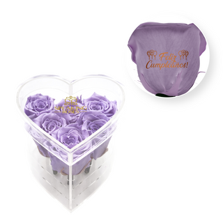 Feliz cumpleaños! - Heart Acrylic Box  (6 Preserved Stems)