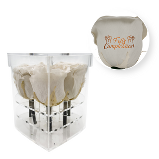 Feliz cumpleaños! - Heart Acrylic Box  (6 Preserved Stems)
